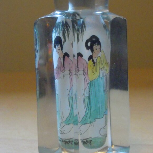 Vintage Chinese Japanese Reverse Hand Painted Snuff Perfume Glass Bottle w Lid - Picture 5 of 5